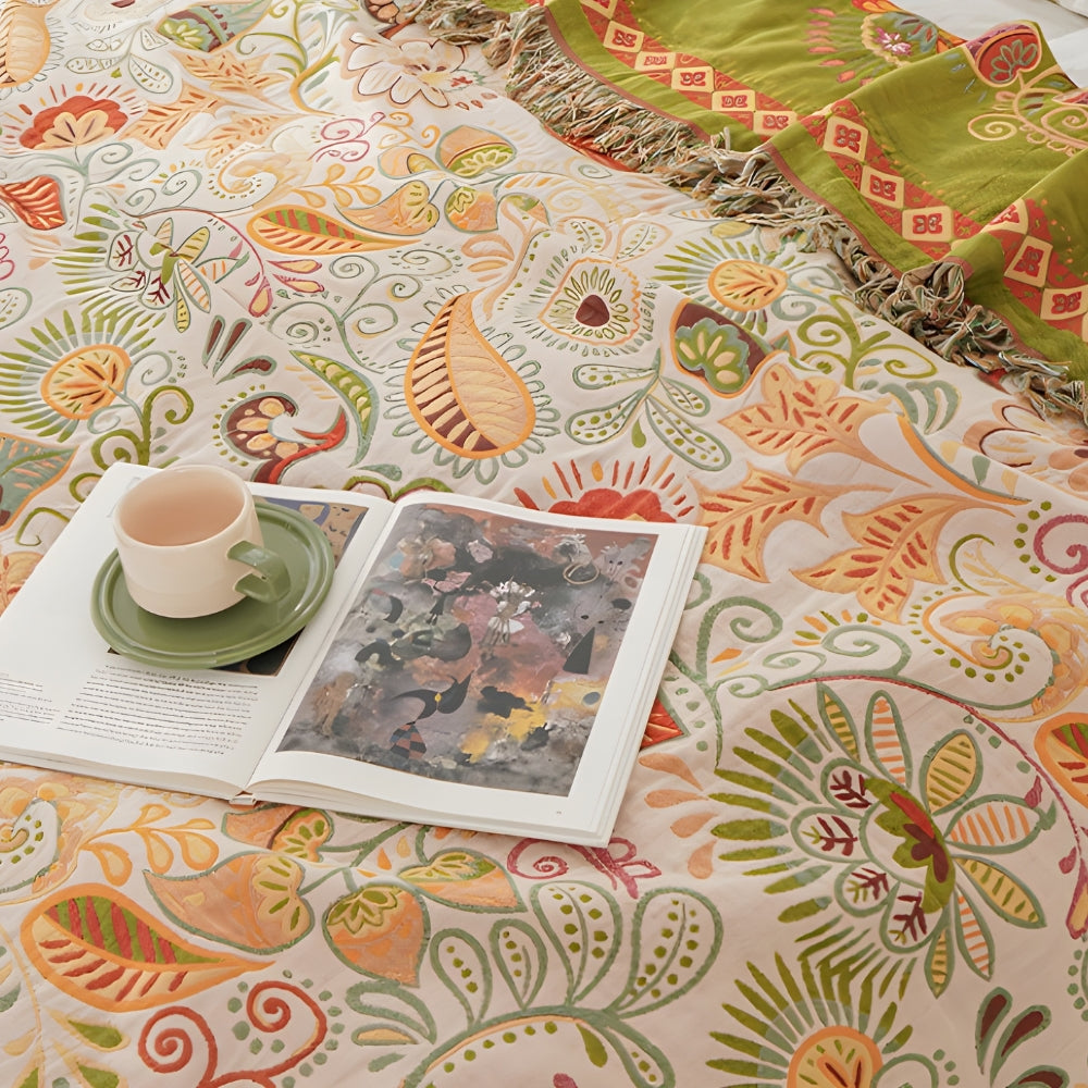 Bohemian Plaid Dubbelzijdig Katoenen Gauze met Franjes voor Bed Bank Woonkamer Decoratie Herfst Winter | Sulvida