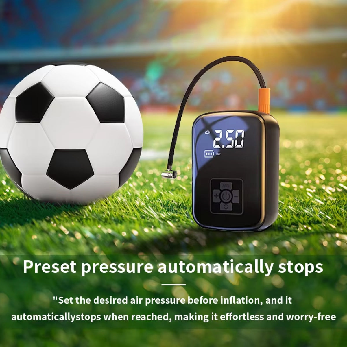 Compresseur de pneus portable 70L/min avec contrôle intelligent de la pression par IA, éclairage LED et mode d’urgence, pour voiture, vélo, moto et camping | Sulvida