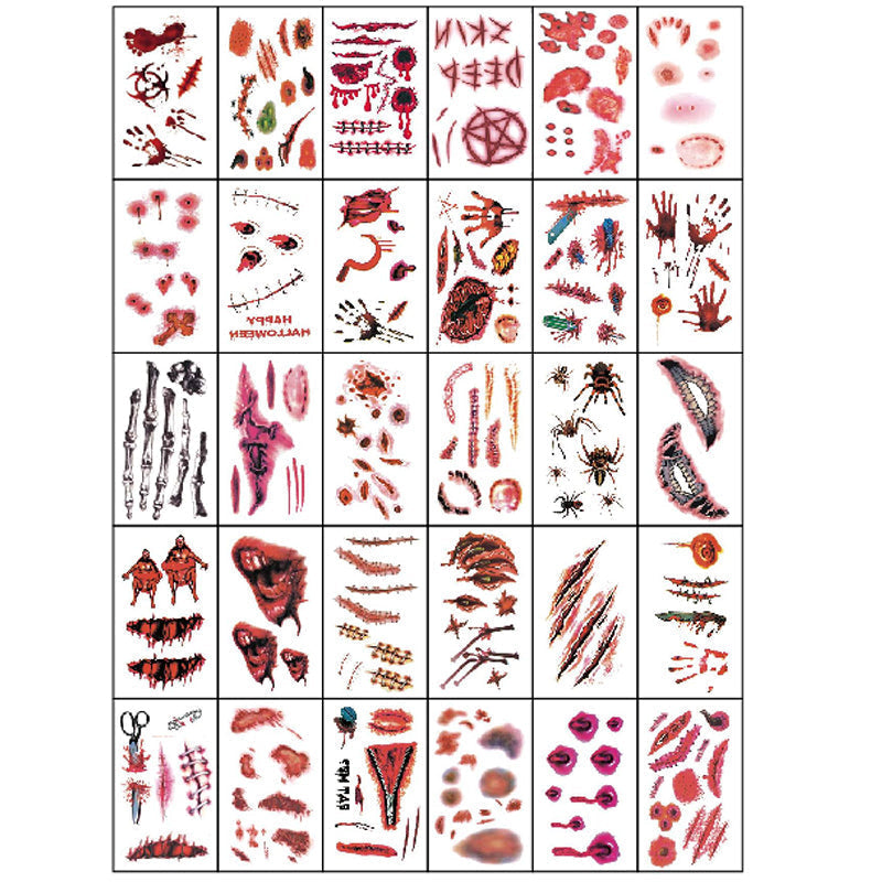 Tijdelijke Horror Tattoo Set Griezelig Realistische Halloween Party Make-up Cosplay Nep Wonden Littekens | Sulvida