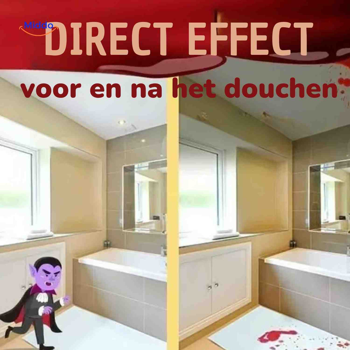 Kleurveranderende badmat wit naar rood bij watercontact herbruikbaar antislip voor badkamer douche en Halloween | Sulvida