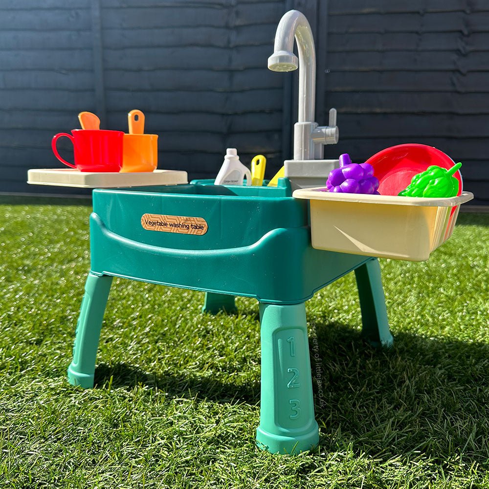 Speelgoedkeuken met werkende kraan, watercirculatie en 19 accessoires - interactief speelgoed keuken | Sulvida