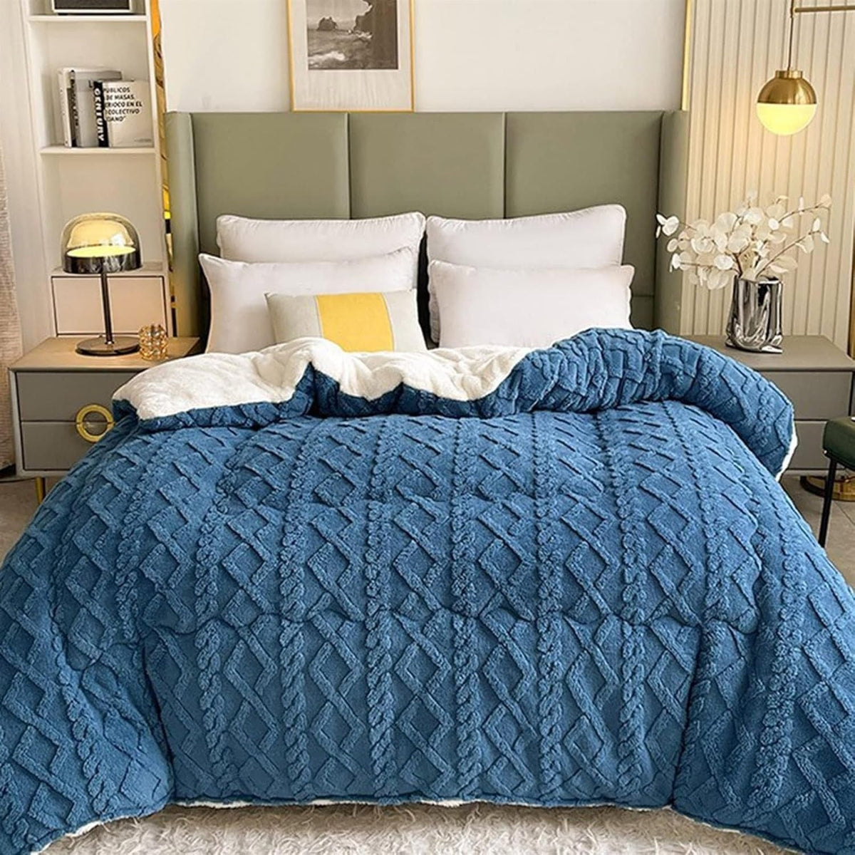 Dubbelzijdige Plaid met Sherpafleece - Gequilt Geometrisch Design - Extra Warme Deken voor Bank en Bed | Sulvida