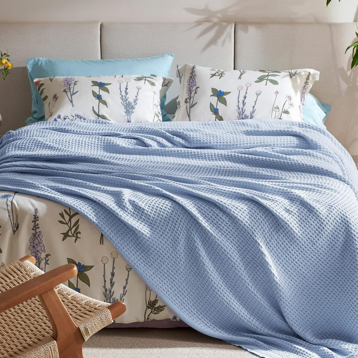 Katoenen Wafelweefsel Deken Queen Size Zacht Ademend Licht Luxe Zomerdeken voor Bed Bank Slaapkamer Comfort | Sulvida