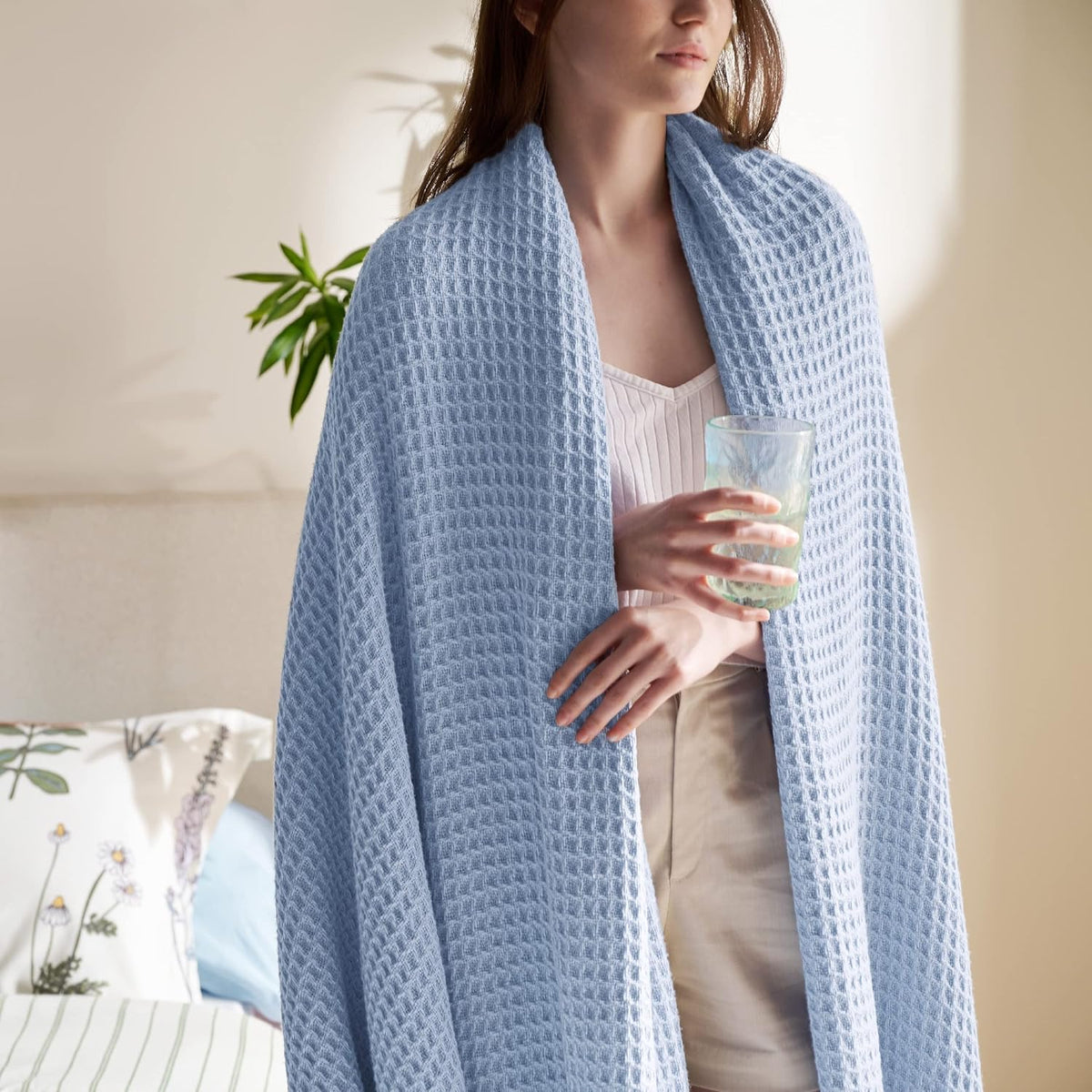 Katoenen Wafelweefsel Deken Queen Size Zacht Ademend Licht Luxe Zomerdeken voor Bed Bank Slaapkamer Comfort | Sulvida