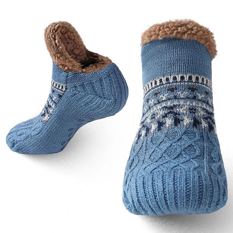 Warme Wintersokken met Sneeuwpatroon – Pluche Voering Antislip – Unisex Huissokken Dik Gevoerd Behaaglijk | Sulvida