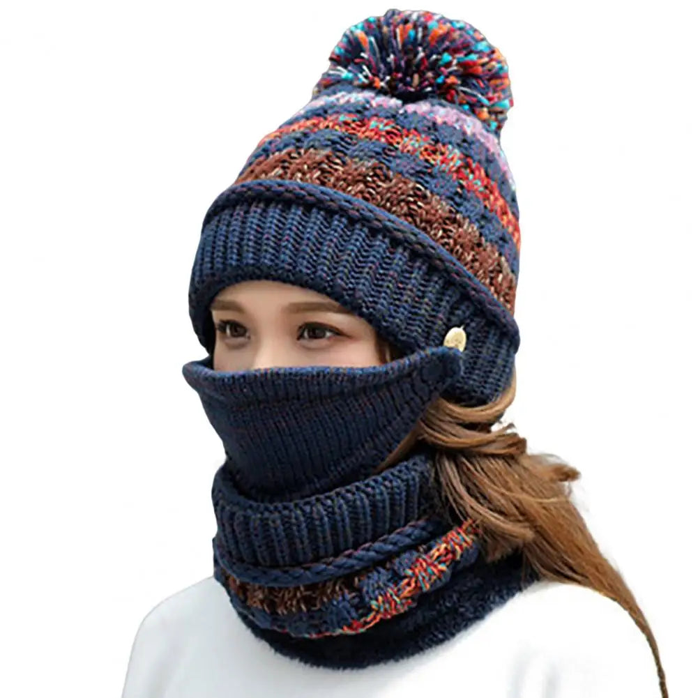 Gebreide Muts Sjaalset met Fluwelen Voering Winteraccessoires Dames Pompom Beanie Warme Hoofdbedekking Sjaal | Sulvida