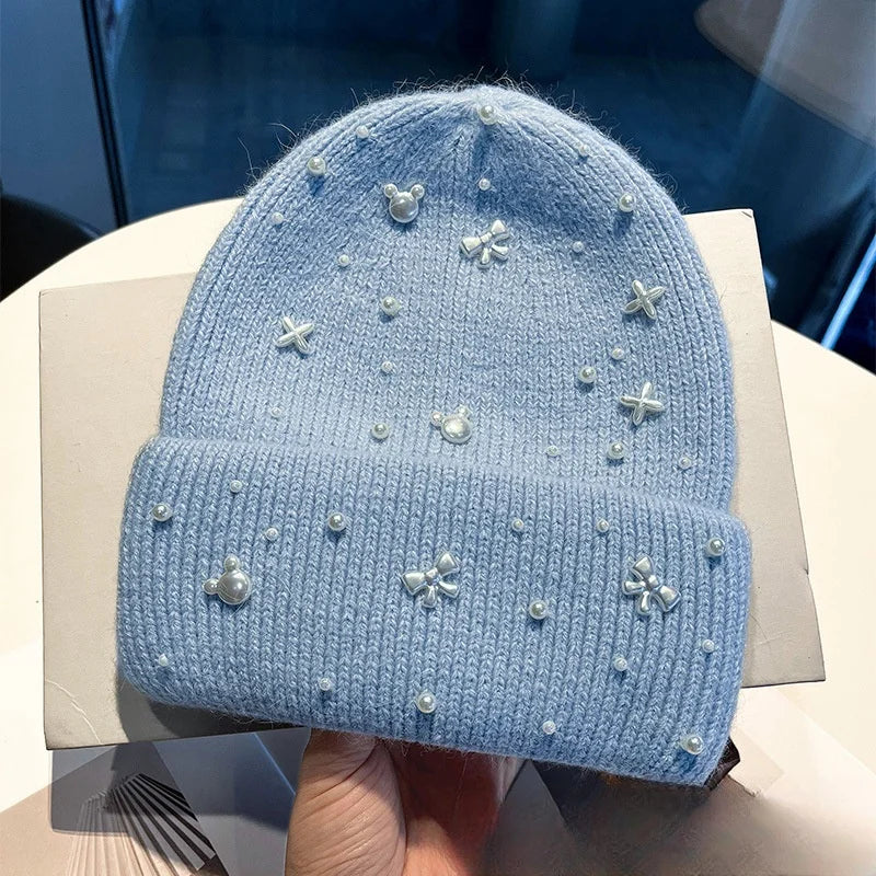 Gebreide Muts met Parelaccenten Winter Beanie Zachte Wol Volwassenen Wintermuts Trendy Comfortabel Warm Stijlvol | Sulvida