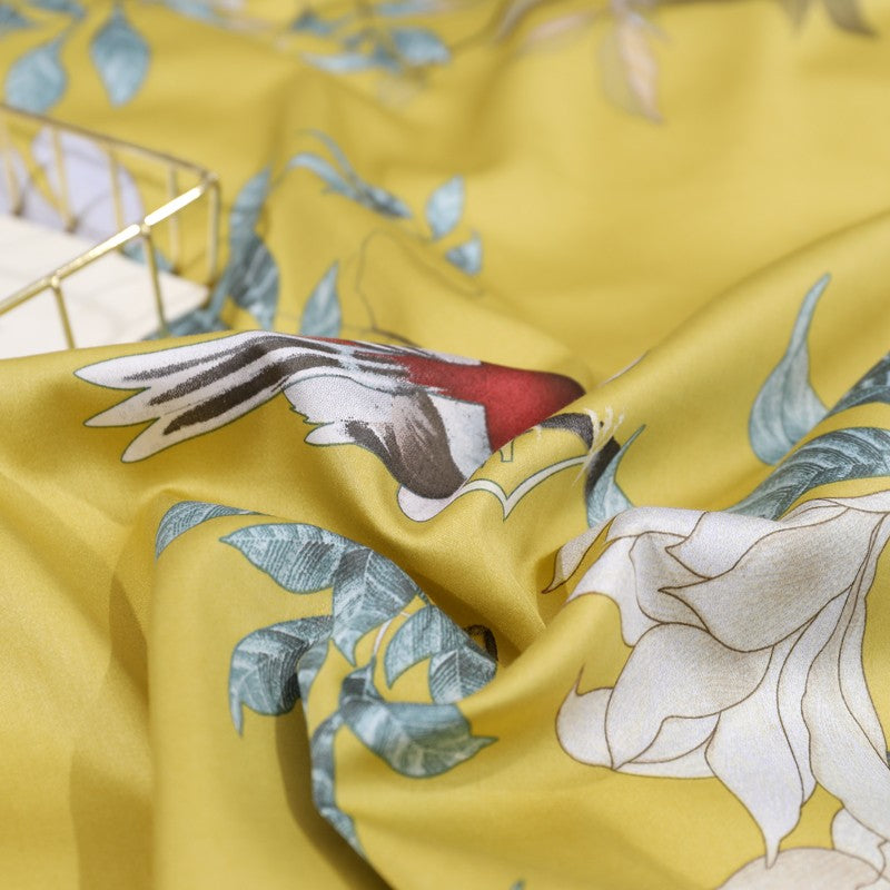 Dekbedovertrek Set Katoensatijn Tropische Print Vogels & Bladeren 500-Draads Premium Luxe Beddengoed | Sulvida