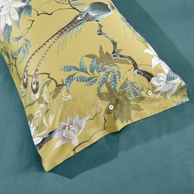 Dekbedovertrek Set Katoensatijn Tropische Print Vogels & Bladeren 500-Draads Premium Luxe Beddengoed | Sulvida