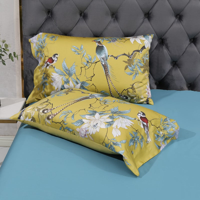 Dekbedovertrek Set Katoensatijn Tropische Print Vogels & Bladeren 500-Draads Premium Luxe Beddengoed | Sulvida