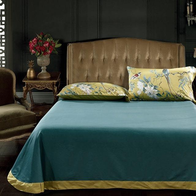 Dekbedovertrek Set Katoensatijn Tropische Print Vogels & Bladeren 500-Draads Premium Luxe Beddengoed | Sulvida
