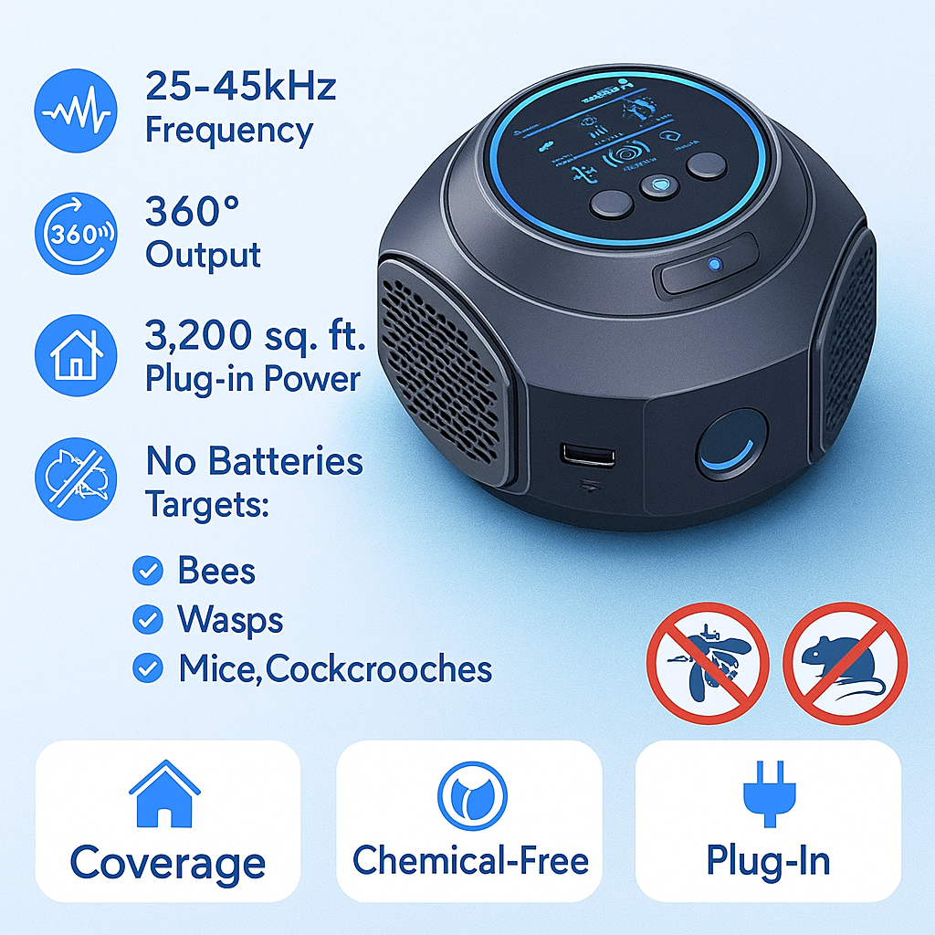Ultrasone Insectenverjager 360° Bescherming tegen Bijen Wespen Muggen Vliegen Plug-in Stopcontact Ongediertebestrijding | Sulvida