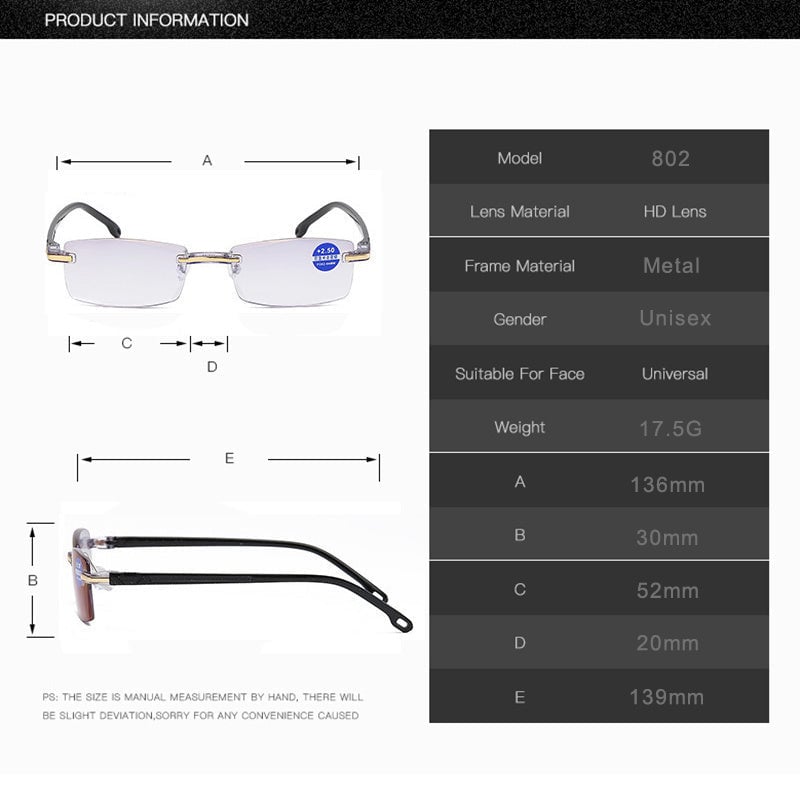 Multifocale Leesbril Titanium met Blauwlichtfilter Progressieve Glazen voor Lezen Afstand en Beeldschermwerk | Sulvida