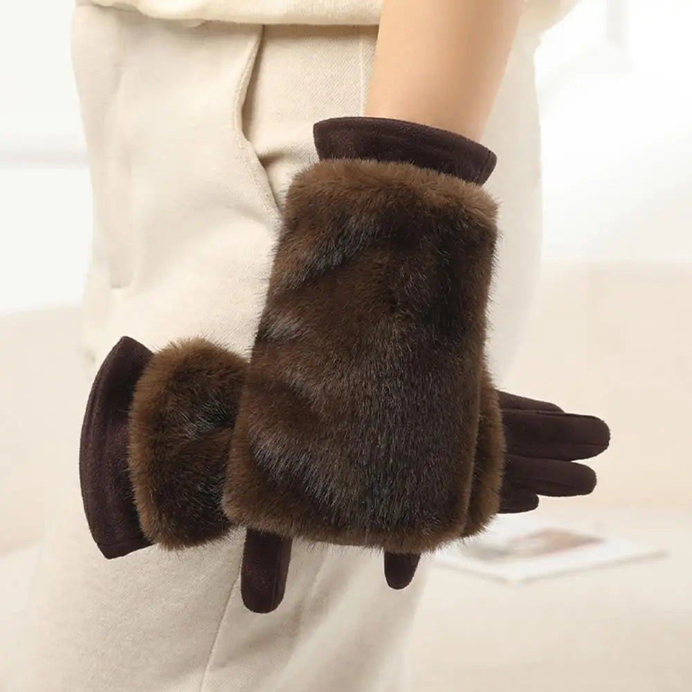 Winterhandschoenen Suède met Konijnenbont Touchscreen Winddicht Unisex Warm Gevoerd voor Herfst Winter | Sulvida
