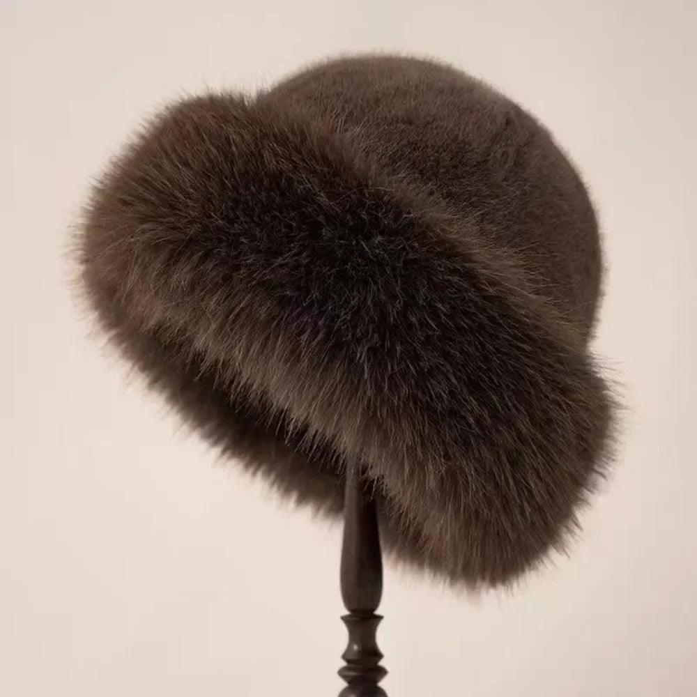 Pluche Winter Bucket Hat Dames Nepleer Hoed Warm Teddy Bontkleur Zwart Wit Roze Bruin Beige Herfst Winter | Sulvida