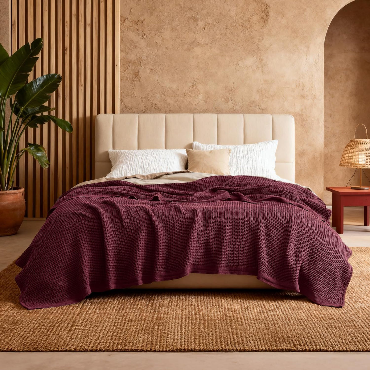 Katoenen Wafelweefsel Deken Queen Size Zacht Ademend Licht Luxe Zomerdeken voor Bed Bank Slaapkamer Comfort | Sulvida