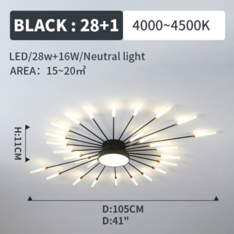 LED Plafondlamp Vuurwerk Metaal Acryl Zwart Goud Dimbaar Modern Design Woonkamer Slaapkamer Eetkamer Decoratief | Sulvida