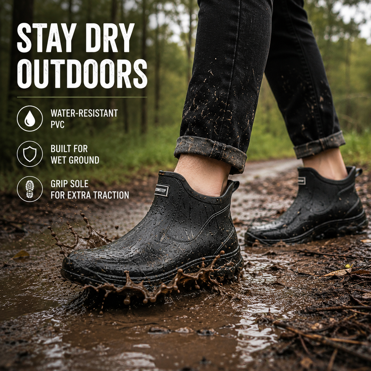 Bottes en caoutchouc d’extérieur imperméables et antidérapantes en PVC - bottes de pluie unisexes pour le jardin, la randonnée, le travail et la pêche | Sulvida