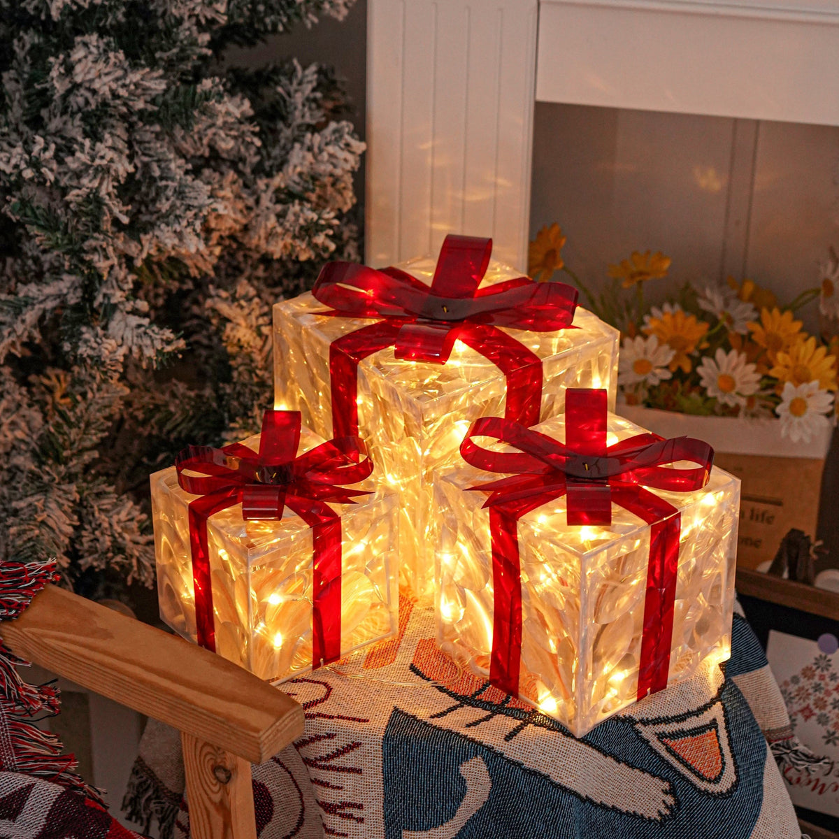 Verlichte Decoratiedozen Metaal Kerstsfeer Warmwit LED Set 3 Stuks Vrijstaand USB Feestdagen Sfeerverlichting | Sulvida