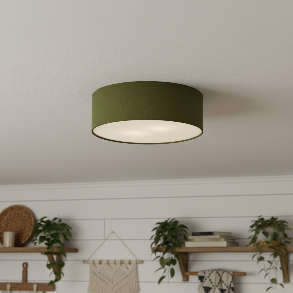 Plafondlamp Linnen Trommel Natuurlijk Textiel Warm Dimbaar Licht Stijlvol Design Slaapkamer Woonkamer Eetkamer | Sulvida