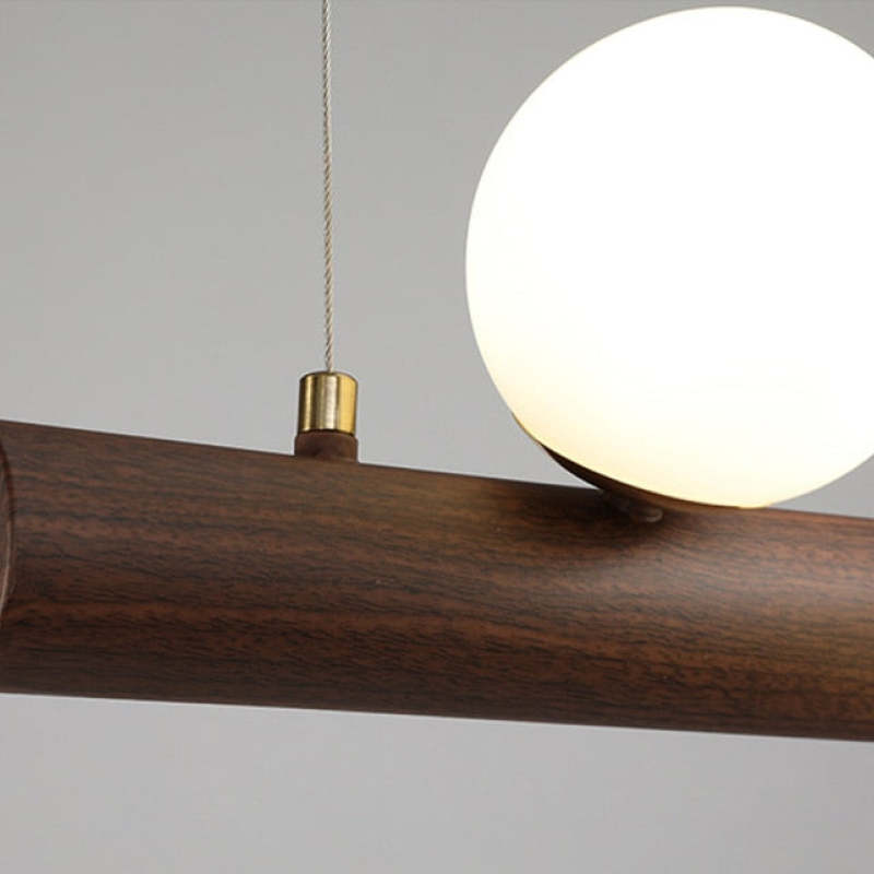 Glazen Hanglamp met Houten Ring Notenbruin Messing Eethoek Woonkamer Slaapkamer Sfeerverlichting Design | Sulvida