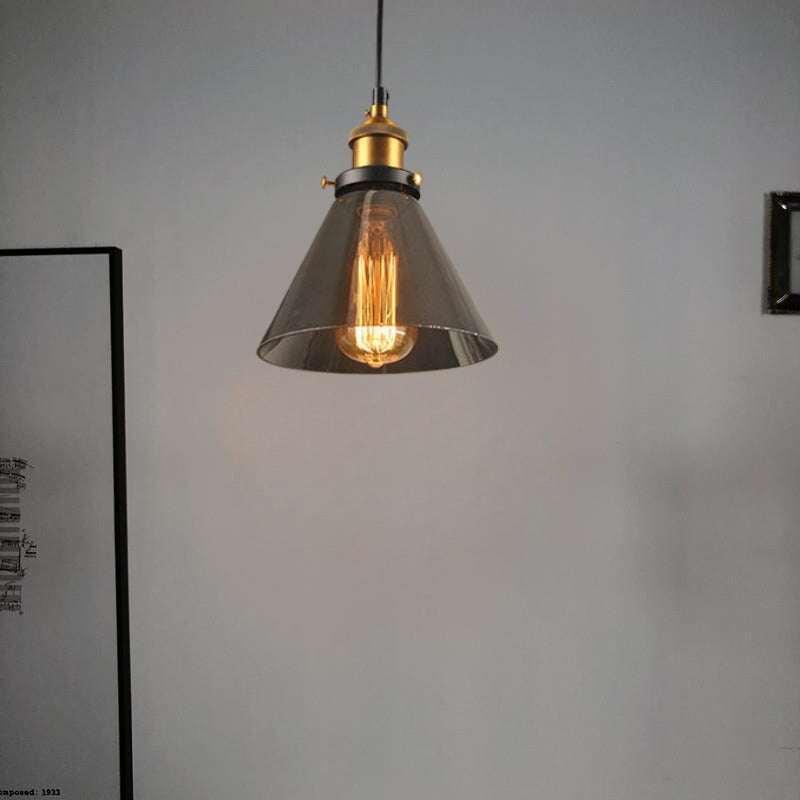 Industriële Glazen Hanglamp Metaal E27 Fitting Clear Amber Smoke Grey Verstelbaar Snoer Eetkamer Woonkamer | Sulvida