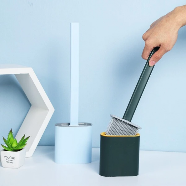 Toiletborstel Siliconen Wit Roze Blauw Staand Wandmontage Hygiënisch met Houder Badkamer WC Schoonmaak | Sulvida