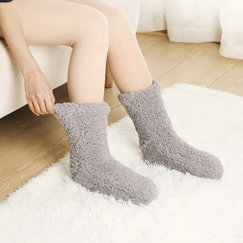 Warme Pluche Wintersokken – Zachte Fleece Huissokken voor Koude Dagen – Dikke Thermische Sokken Effen Kleur | Sulvida