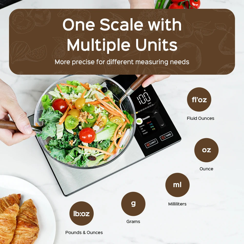 Balance alimentaire connectée avec valeurs nutritionnelles – capacité de 5 kg – Bluetooth, application Bluetooth, balance de cuisine | Sulvida