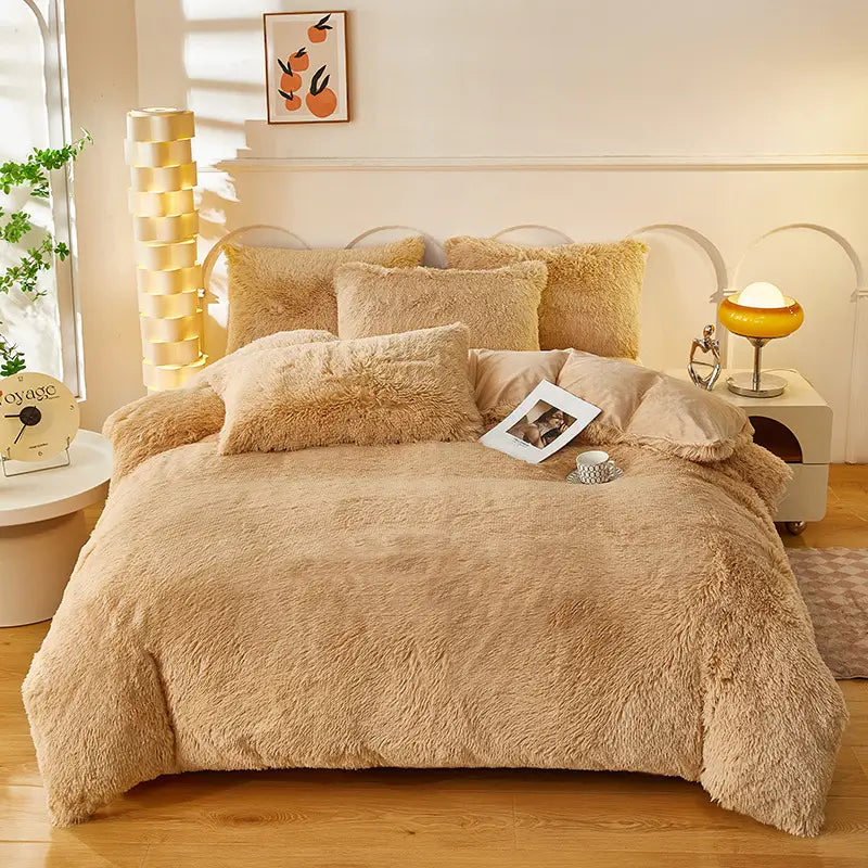 Pluche Fleece Dekbedset Winterwarm Teddy Slaapkamerlinnen 3-4-delig met Overtrek Laken en Kussenslopen | Sulvida