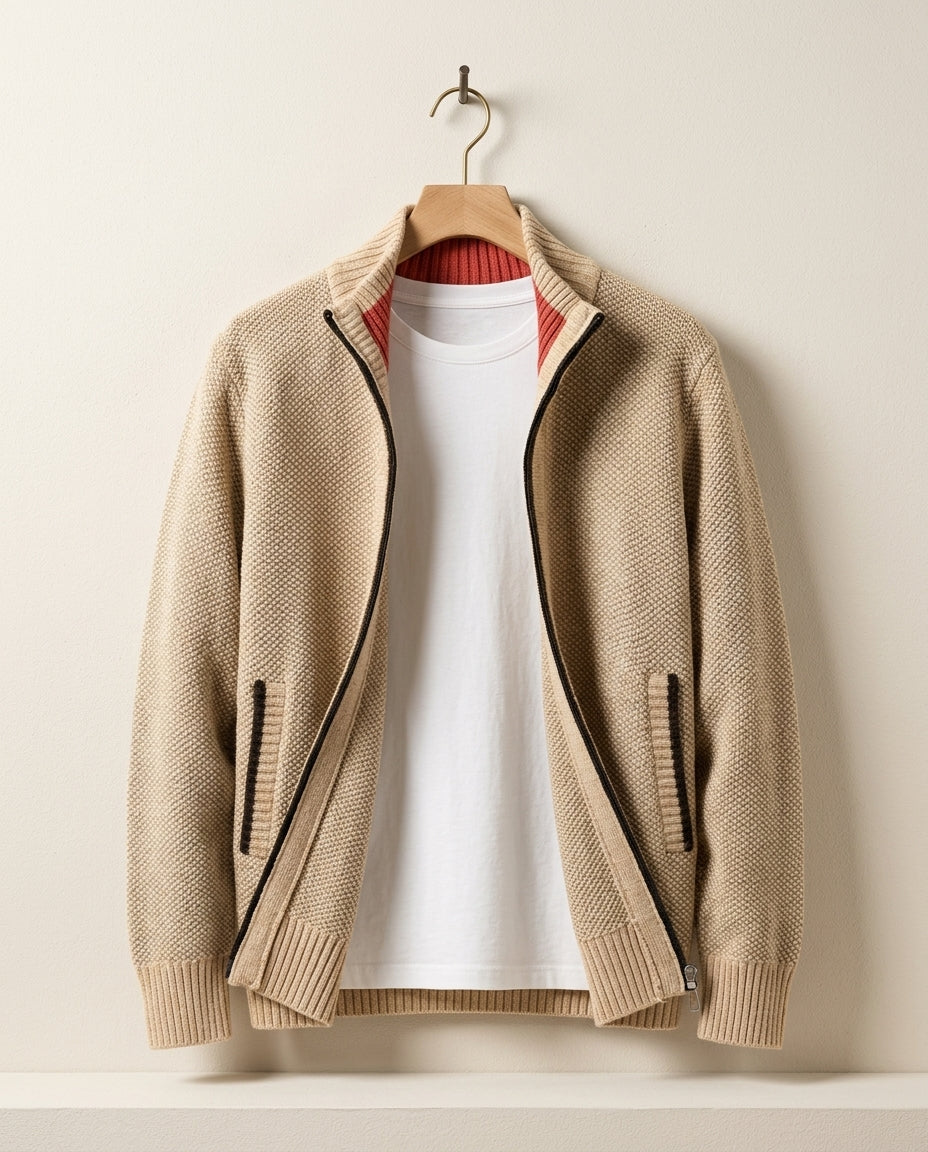 Gevoerd Gebreid Vest Heren met Fleece Binnenkant Ritssluiting Ribboord Warm Herfst Winter Laag Comfortabel | Sulvida