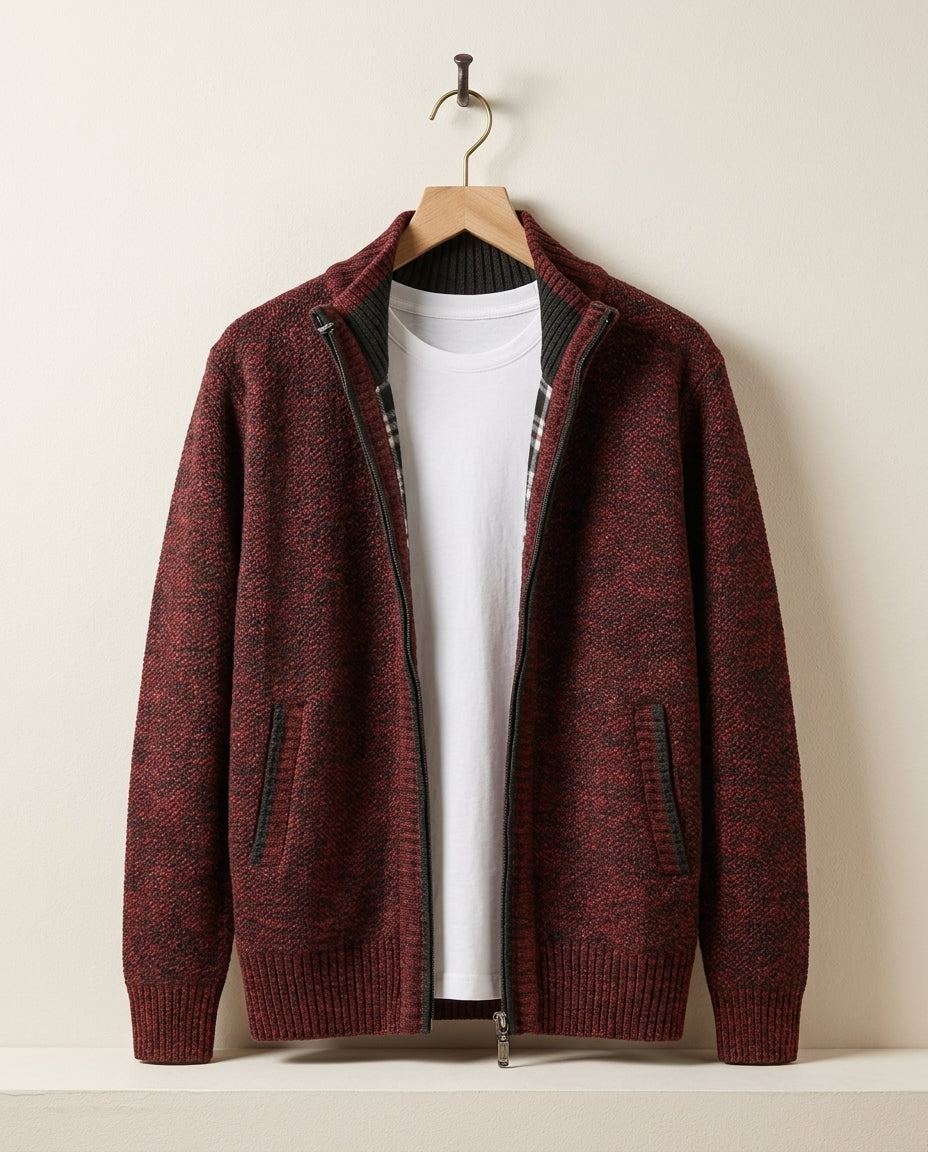 Gevoerd Gebreid Vest Heren met Fleece Binnenkant Ritssluiting Ribboord Warm Herfst Winter Laag Comfortabel | Sulvida