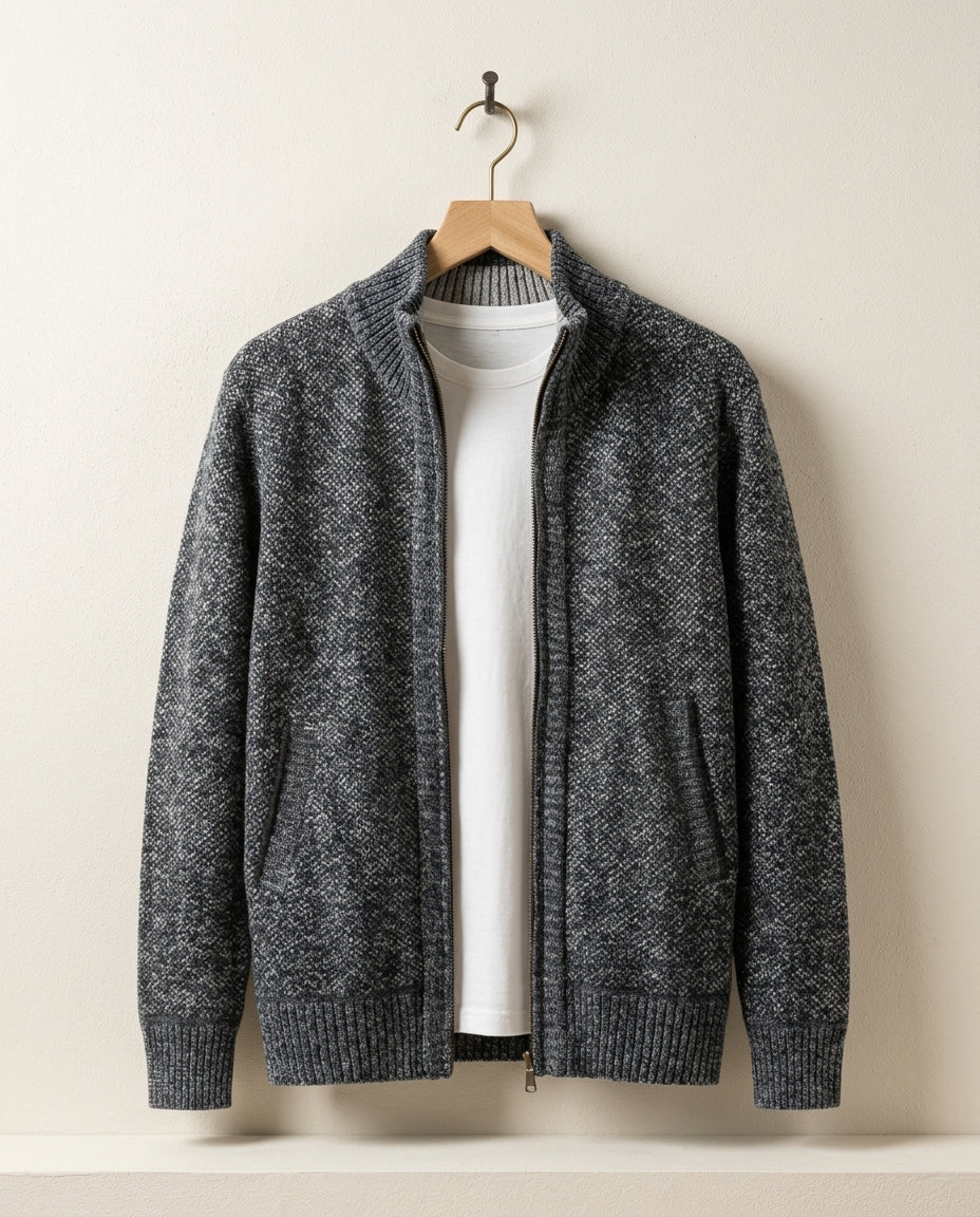 Gevoerd Gebreid Vest Heren met Fleece Binnenkant Ritssluiting Ribboord Warm Herfst Winter Laag Comfortabel | Sulvida
