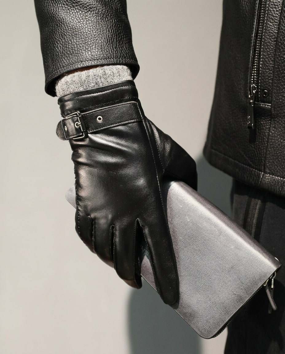 Leren Handschoenen Heren met Wollen Voering Polsband Luxe Winter Herenleren Handschoenen Touchscreen Zwart Bruin | Sulvida