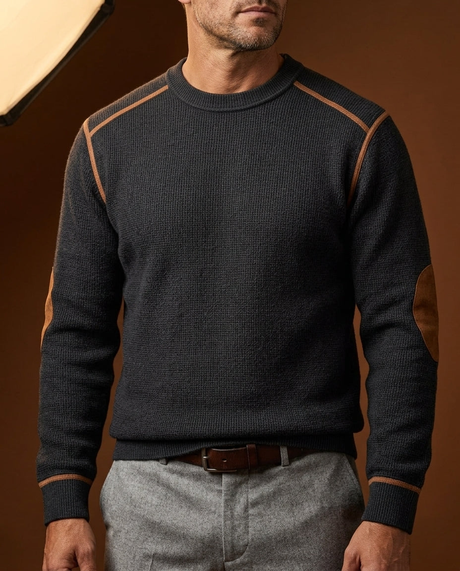 Heren Trui Waffelstructuur met Elleboogstukken Gebreid Ribboord Comfortabel Tijdloos Design Casual Winter | Sulvida