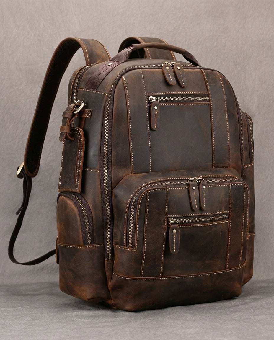 Sac à dos vintage en cuir à grain intégral 20-35L pour ordinateur portable, hommes et femmes, travail et voyage, fait main | Sulvida
