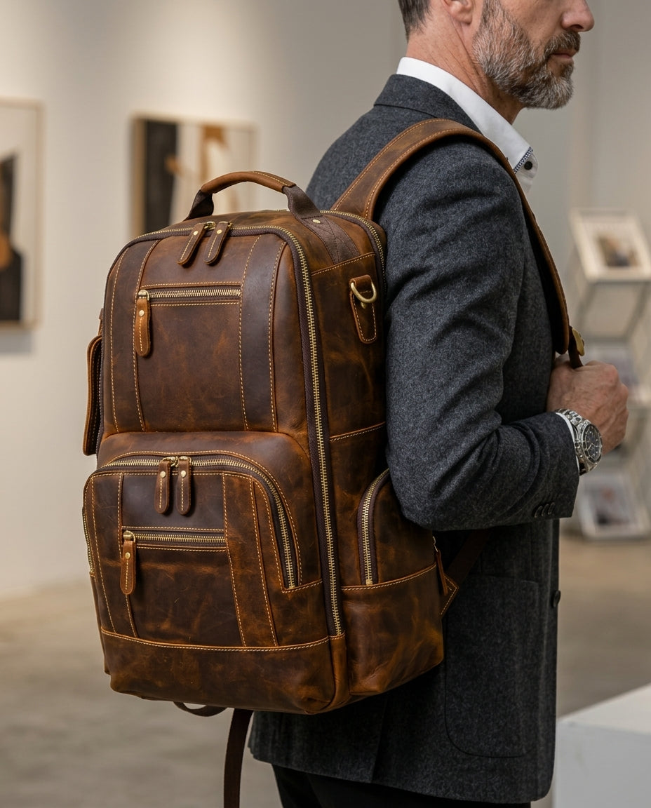 Sac à dos vintage en cuir à grain intégral 20-35L pour ordinateur portable, hommes et femmes, travail et voyage, fait main | Sulvida