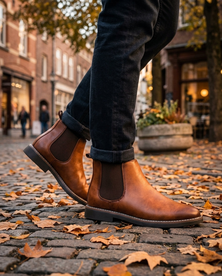 Bottines Chelsea en similicuir pour homme, élastiques à la cheville, confortables, faciles à enfiler, pour un usage quotidien décontracté et élégant | Sulvida