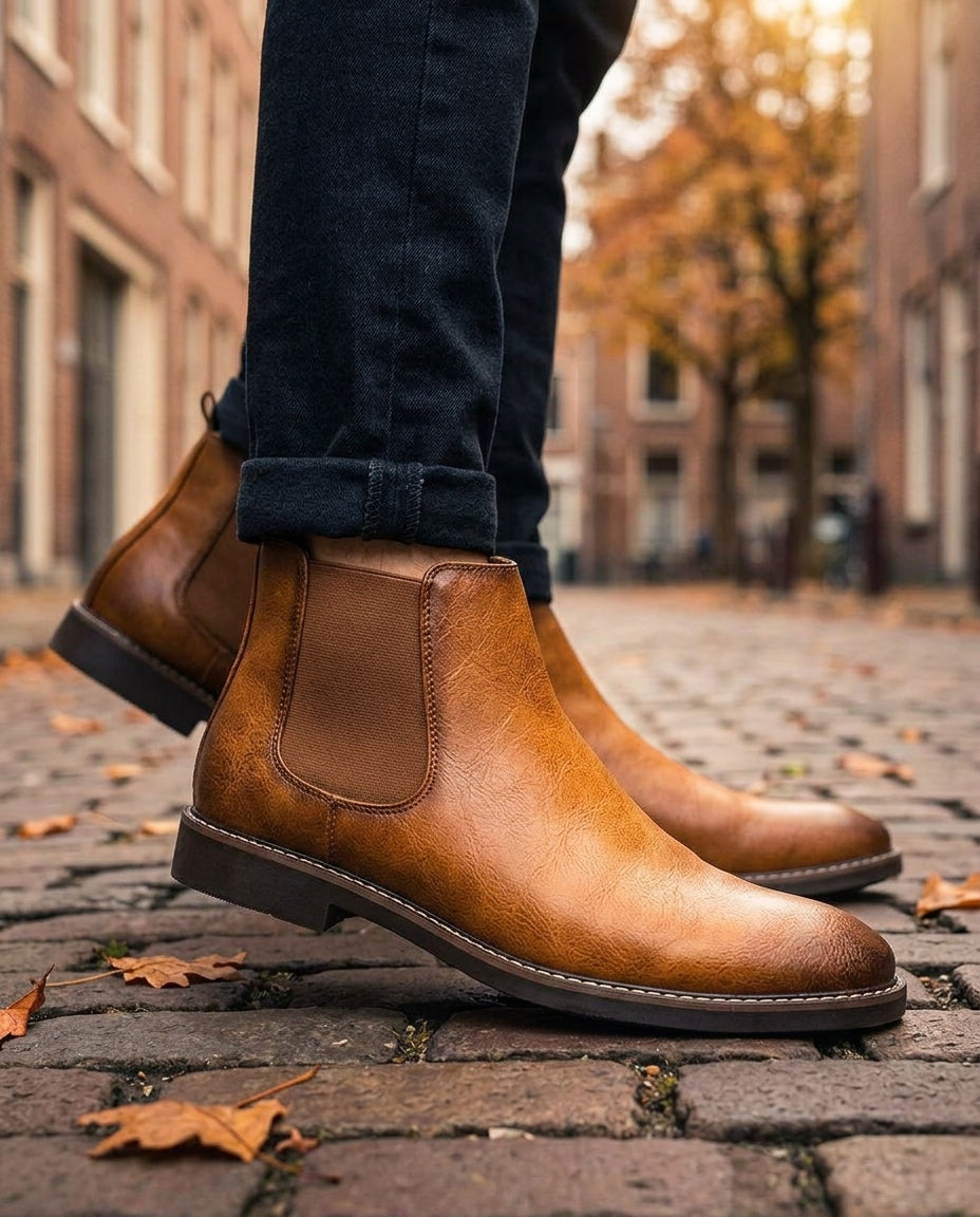 Bottines Chelsea en similicuir pour homme, élastiques à la cheville, confortables, faciles à enfiler, pour un usage quotidien décontracté et élégant | Sulvida