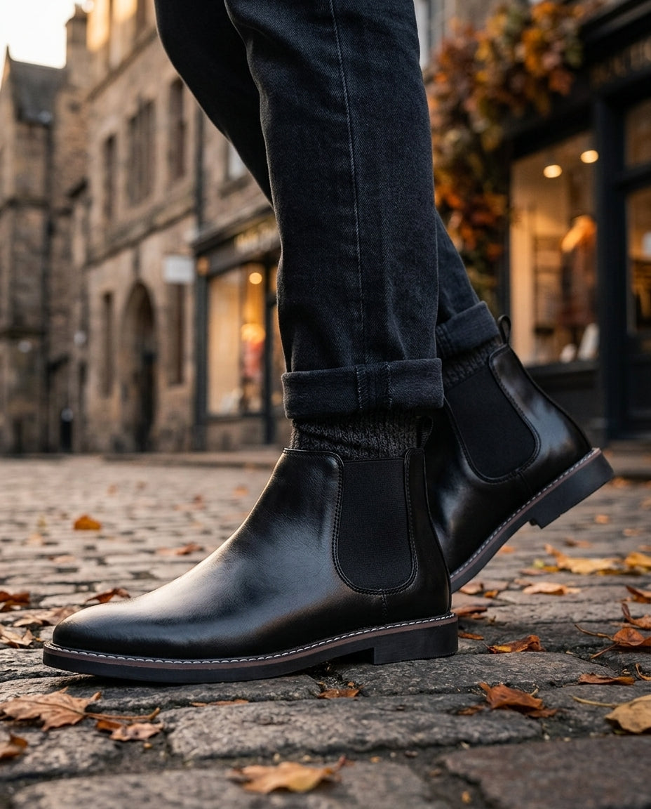 Bottines Chelsea en similicuir pour homme, élastiques à la cheville, confortables, faciles à enfiler, pour un usage quotidien décontracté et élégant | Sulvida