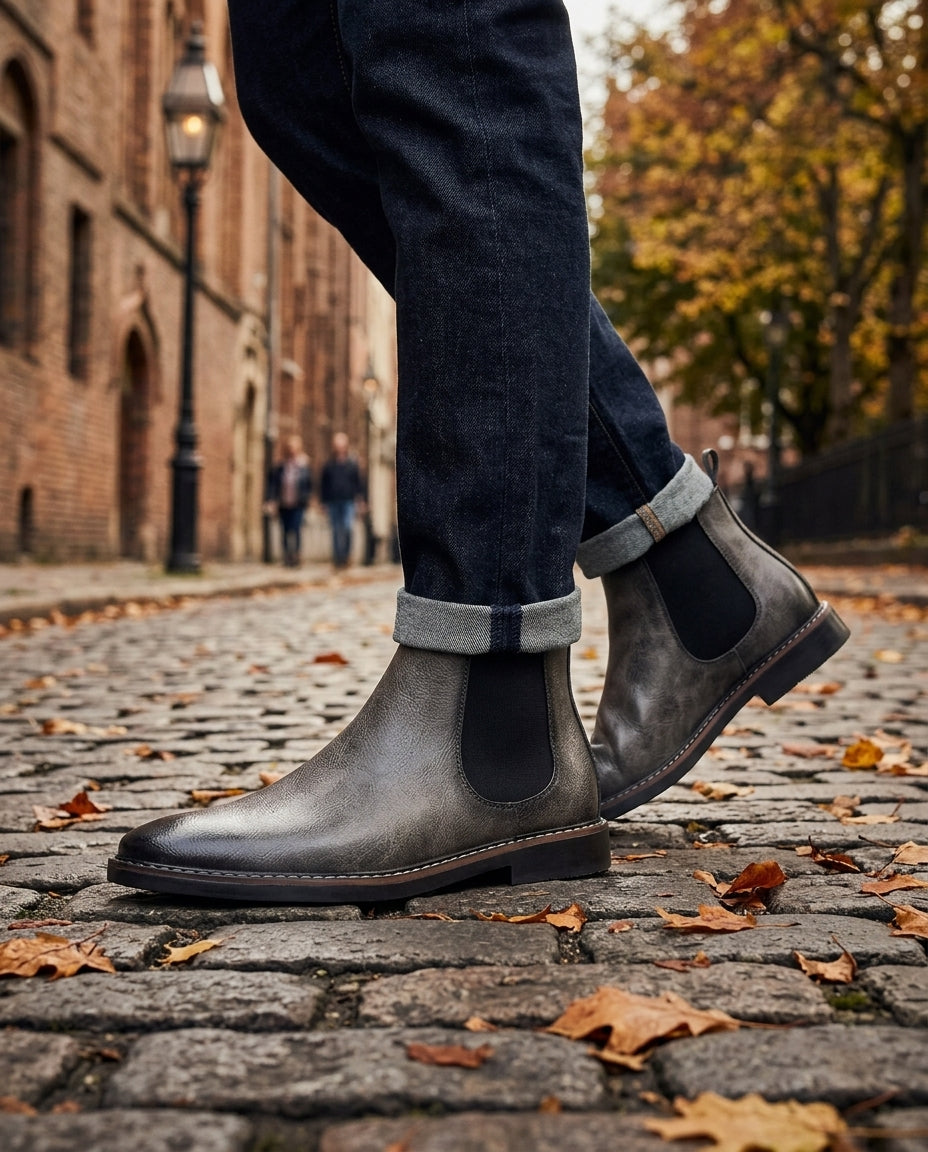 Bottines Chelsea en similicuir pour homme, élastiques à la cheville, confortables, faciles à enfiler, pour un usage quotidien décontracté et élégant | Sulvida