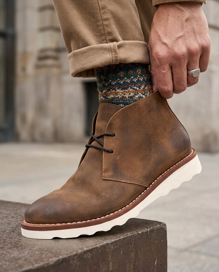 Chukka Boots Heren Leder met Gepolsterde Binnenzool Ademend Voering Klassiek Casual Stijlvol Comfort | Sulvida