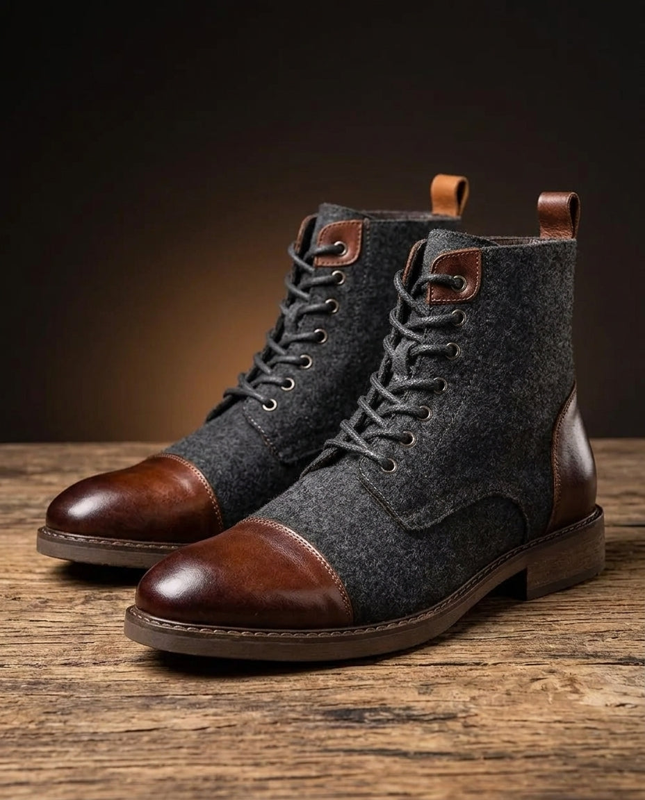 Klassieke Herenlaarzen Leer Wol Gevoerd Bruin Cognac Zwart Vintage Winter Herfst Comfort Stijlvol Wandelen | Sulvida