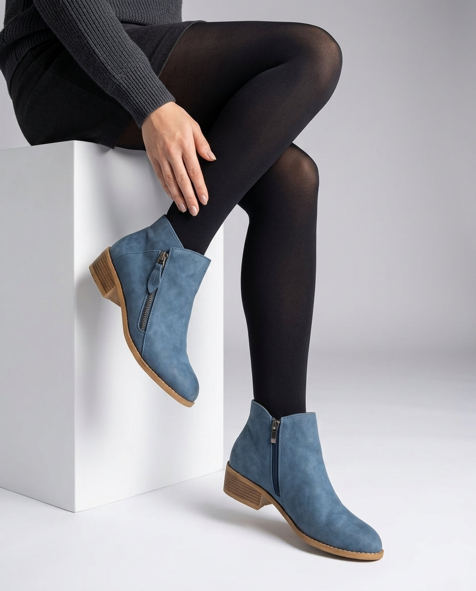 Enkellaarzen dames met blokhak comfortabel stabiel grip ritssluiting donkerbruin zwart wit blauw groen | Sulvida
