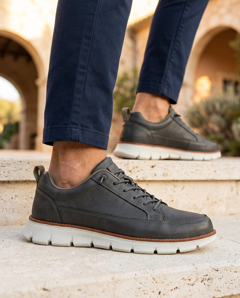 Herensneakers met orthopedische zool leer zwart blauw grijs casual comfortabel voor dagelijks gebruik | Sulvida