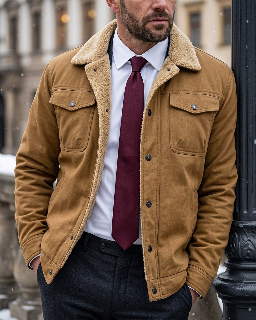 Warme Herenvest met Sherpa Voering Khaki Groen Navy Blauw Zwart Utility Kraag Borstzakken Herfst Winter | Sulvida