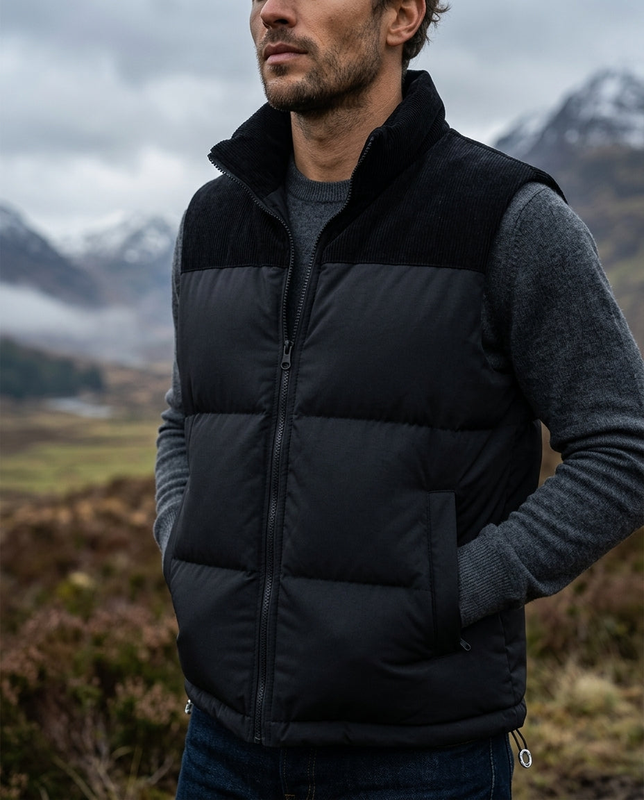 Gewatteerd Heren Bodywarmer Windbestendig Staande Kraag Zip Ritszakken Outdoor Casual Mouwloos Gilet Vest | Sulvida