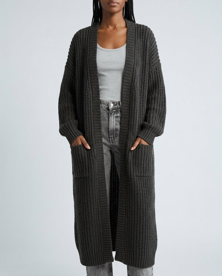 Cardigan long pour femme, coupe oversize, maille douce, pour les journées froides d’automne et d’hiver, couche chaude | Sulvida