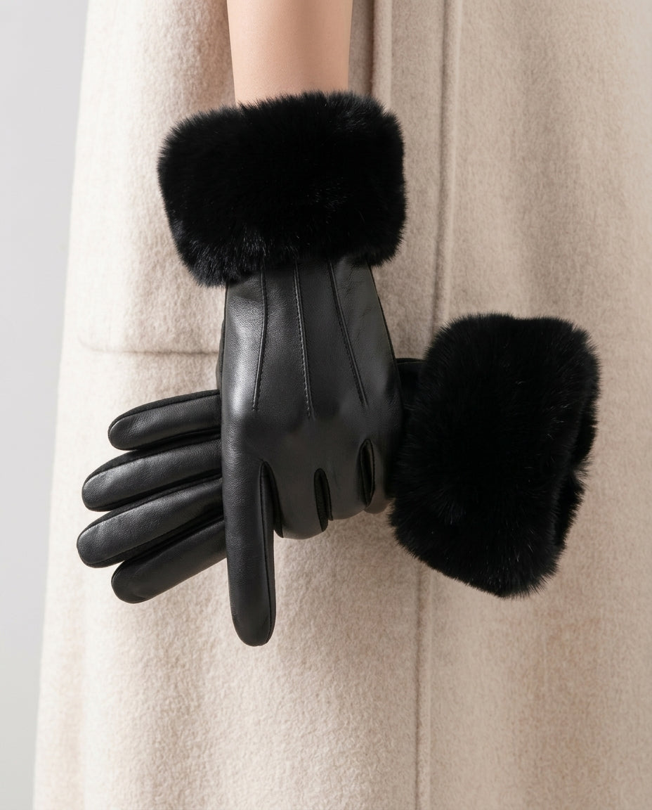 Winterhandschoenen met Imitatiebont Manchet Dames Warm Kunstleer Touchscreen Elegant Wintersport Handschoenen | Sulvida
