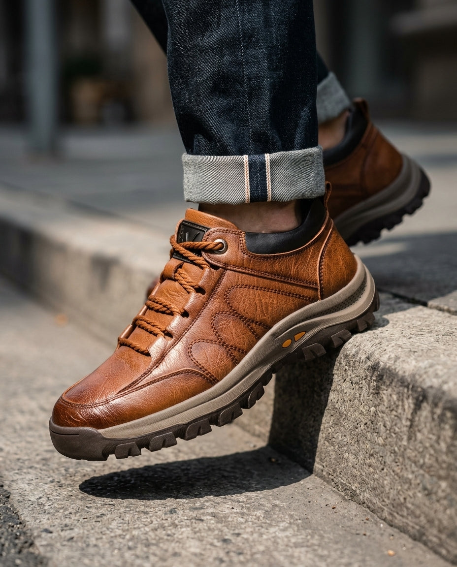 Chaussures de randonnée en cuir avec soutien orthopédique pour homme - chaussures de trail antidérapantes et respirantes, confortables | Sulvida